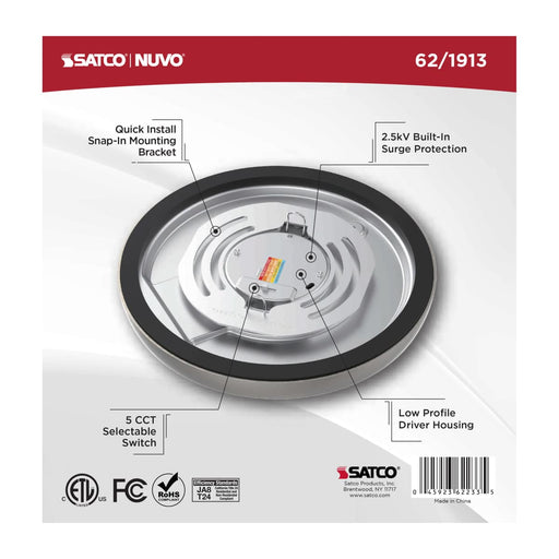 Flush Mount Nuvo 62-1913 Blink Performer - 10 Watt LED - 7 Inch Round Fixture - Brushed Nickel Finish - 5 CCT Selectable Nuvo