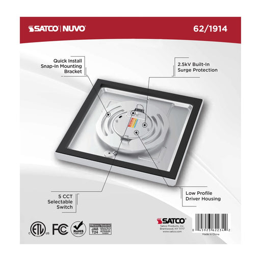 Flush Mount Nuvo 62-1914 Blink Performer - 10 Watt LED - 7 Inch Square Fixture - White Finish - 5 CCT Selectable Nuvo
