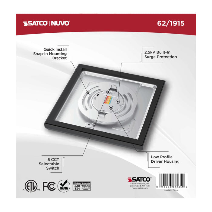 Flush Mount Nuvo 62-1915 Blink Performer - 10 Watt LED - 7 Inch Square Fixture - Black Finish - 5 CCT Selectable Nuvo