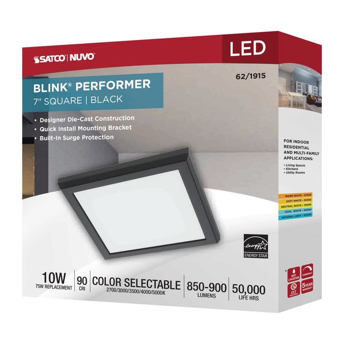 Flush Mount Nuvo 62-1915 Blink Performer - 10 Watt LED - 7 Inch Square Fixture - Black Finish - 5 CCT Selectable Nuvo