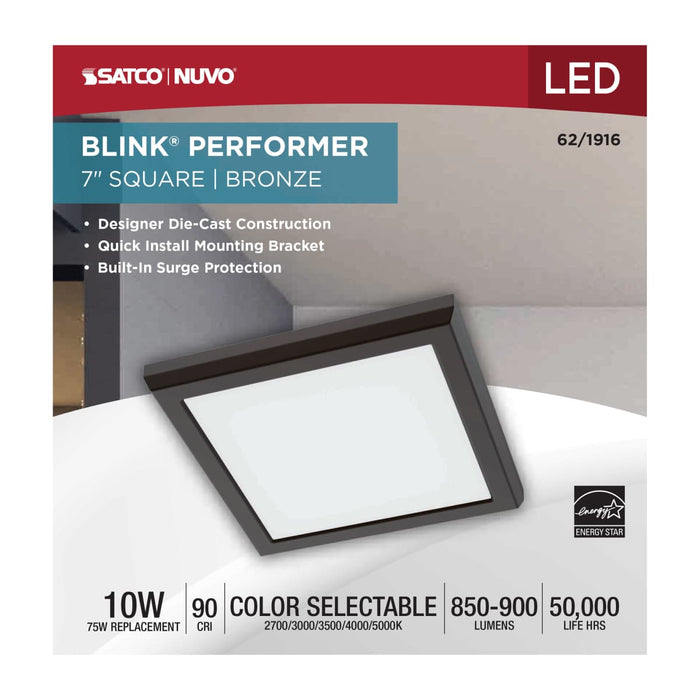 Flush Mount Nuvo 62-1916 Blink Performer - 10 Watt LED - 7 Inch Square Fixture - Bronze Finish - 5 CCT Selectable Nuvo