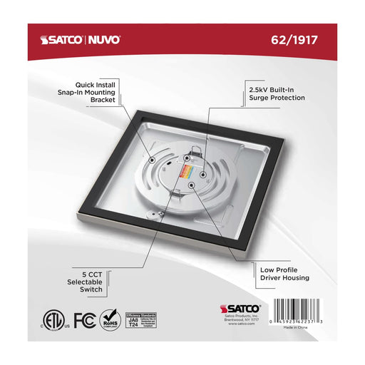 Flush Mount Nuvo 62-1917 Blink Performer - 10 Watt LED - 7 Inch Square Fixture - Brushed Nickel Finish - 5 CCT Selectable Nuvo