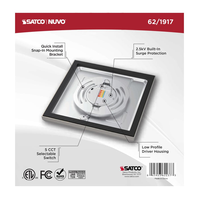 Flush Mount Nuvo 62-1917 Blink Performer - 10 Watt LED - 7 Inch Square Fixture - Brushed Nickel Finish - 5 CCT Selectable Nuvo