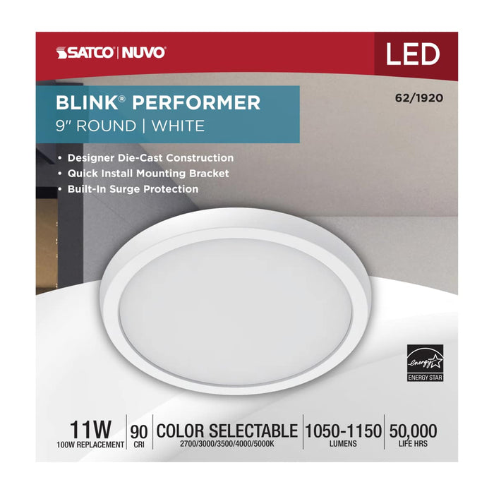 Flush Mount Nuvo 62-1920 Blink Performer - 11 Watt LED - 9 Inch Round Fixture - White Finish - 5 CCT Selectable Nuvo