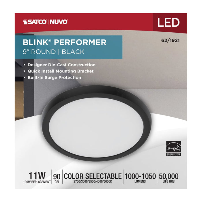 Flush Mount Nuvo 62-1921 Blink Performer - 11 Watt LED - 9 Inch Round Fixture - Black Finish - 5 CCT Selectable Nuvo