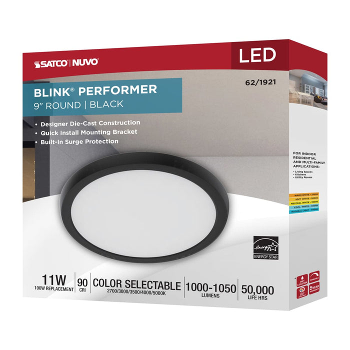 Flush Mount Nuvo 62-1921 Blink Performer - 11 Watt LED - 9 Inch Round Fixture - Black Finish - 5 CCT Selectable Nuvo