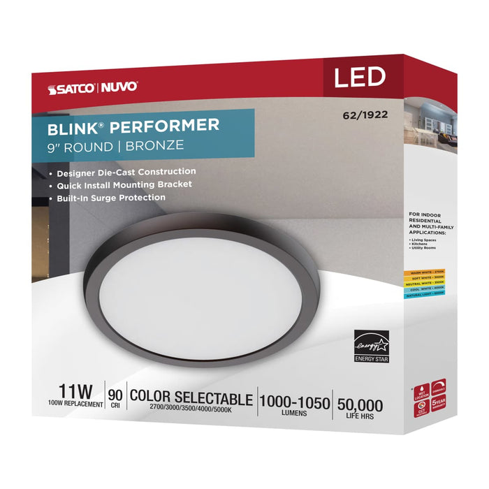 Flush Mount Nuvo 62-1922 Blink Performer - 11 Watt LED - 9 Inch Round Fixture - Bronze Finish - 5 CCT Selectable Nuvo