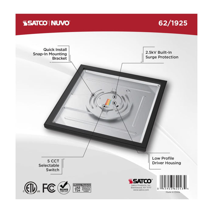 Flush Mount Nuvo 62-1925 Blink Performer - 11 Watt LED - 9 Inch Square Fixture - Black Finish - 5 CCT Selectable Nuvo