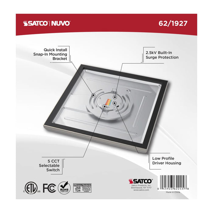 Flush Mount Nuvo 62-1927 Blink Performer - 11 Watt LED - 9 Inch Square Fixture - Brushed Nickel Finish - 5 CCT Selectable Nuvo