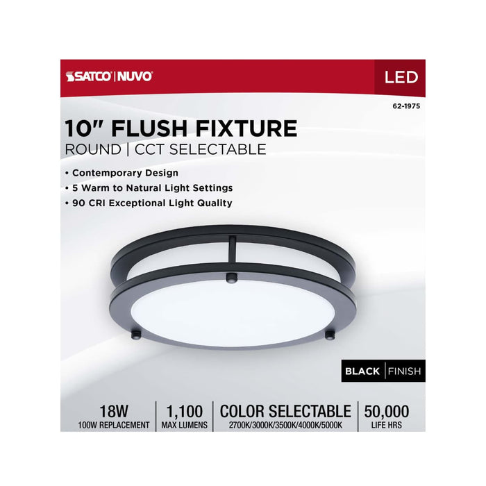 Flush Mount Nuvo 62-1975 Glamour - LED 10 Inch Flush Mount - Black Finish - 27K/3K/35K/4K/5K CCT Selectable Nuvo