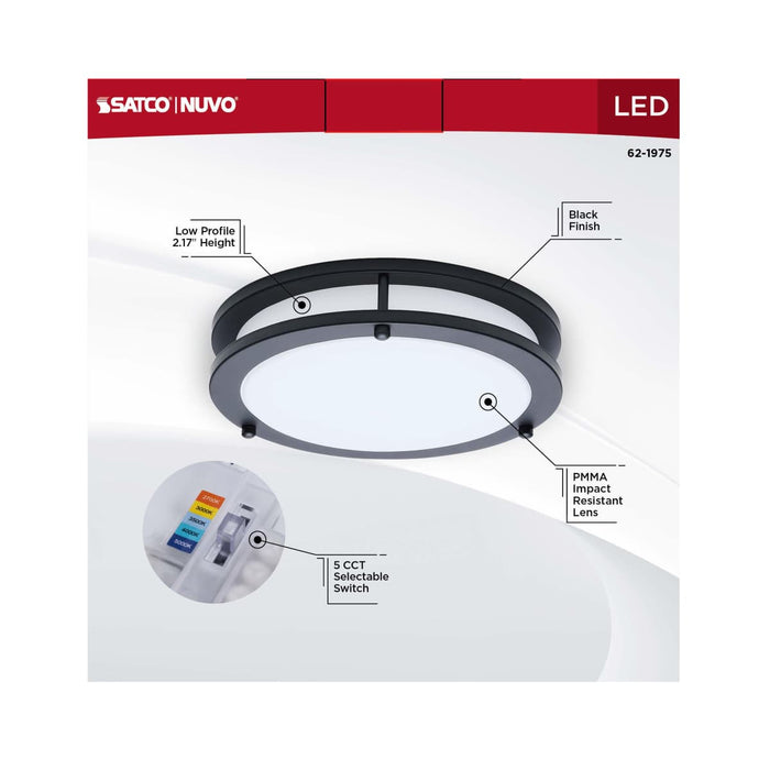 Flush Mount Nuvo 62-1975 Glamour - LED 10 Inch Flush Mount - Black Finish - 27K/3K/35K/4K/5K CCT Selectable Nuvo