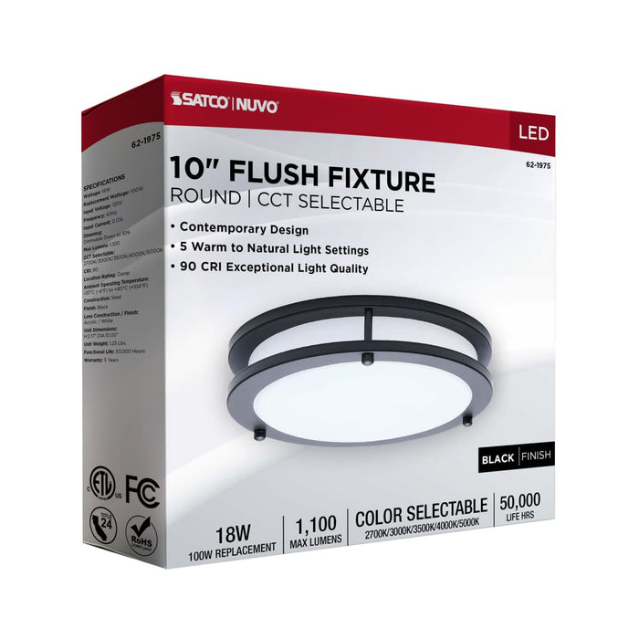 Flush Mount Nuvo 62-1975 Glamour - LED 10 Inch Flush Mount - Black Finish - 27K/3K/35K/4K/5K CCT Selectable Nuvo