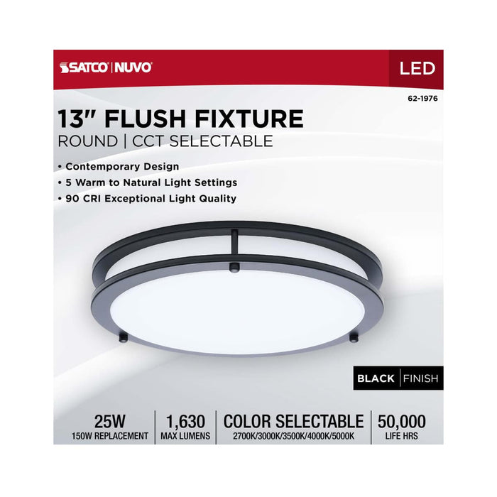 Flush Mount Nuvo 62-1976 Glamour - LED 13 Inch Flush Mount - Black Finish - 27K/3K/35K/4K/5K CCT Selectable Nuvo