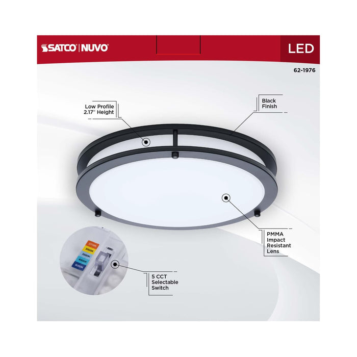 Flush Mount Nuvo 62-1976 Glamour - LED 13 Inch Flush Mount - Black Finish - 27K/3K/35K/4K/5K CCT Selectable Nuvo