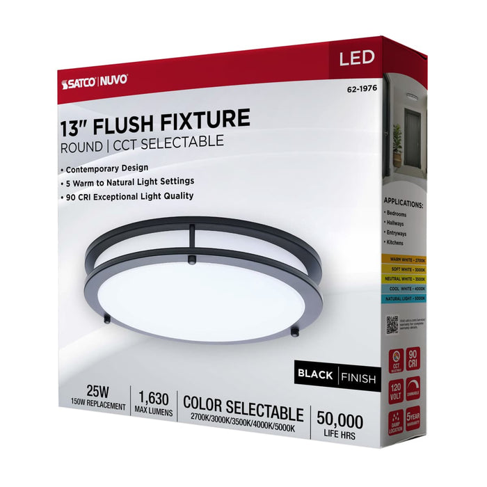 Flush Mount Nuvo 62-1976 Glamour - LED 13 Inch Flush Mount - Black Finish - 27K/3K/35K/4K/5K CCT Selectable Nuvo