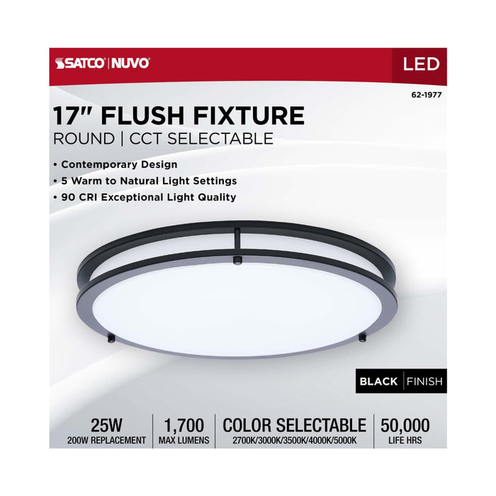 Flush Mount Nuvo 62-1977 Glamour - LED 17 Inch Flush Mount - Black Finish - 27K/3K/35K/4K/5K CCT Selectable Nuvo
