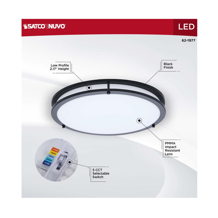 Flush Mount Nuvo 62-1977 Glamour - LED 17 Inch Flush Mount - Black Finish - 27K/3K/35K/4K/5K CCT Selectable Nuvo