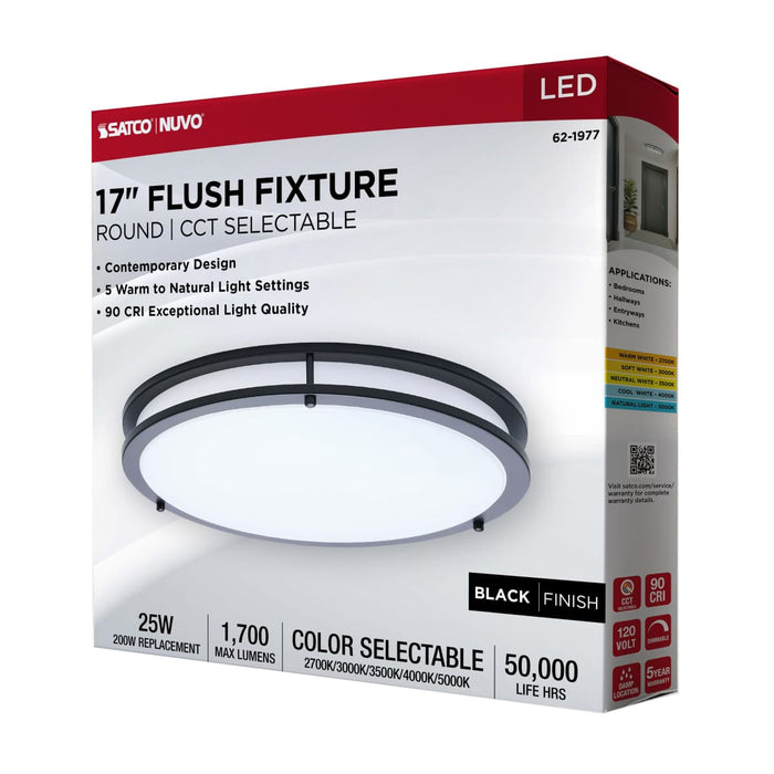 Flush Mount Nuvo 62-1977 Glamour - LED 17 Inch Flush Mount - Black Finish - 27K/3K/35K/4K/5K CCT Selectable Nuvo