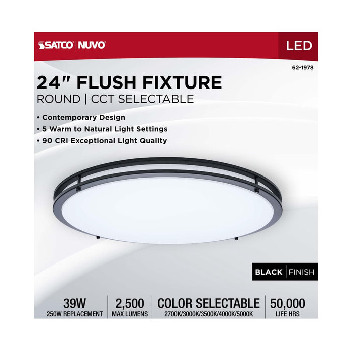 Flush Mount Nuvo 62-1978 Glamour - LED 24 Inch Flush Mount - Black Finish - 27K/3K/35K/4K/5K CCT Selectable Nuvo