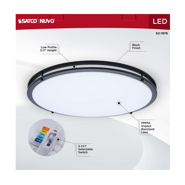 Flush Mount Nuvo 62-1978 Glamour - LED 24 Inch Flush Mount - Black Finish - 27K/3K/35K/4K/5K CCT Selectable Nuvo