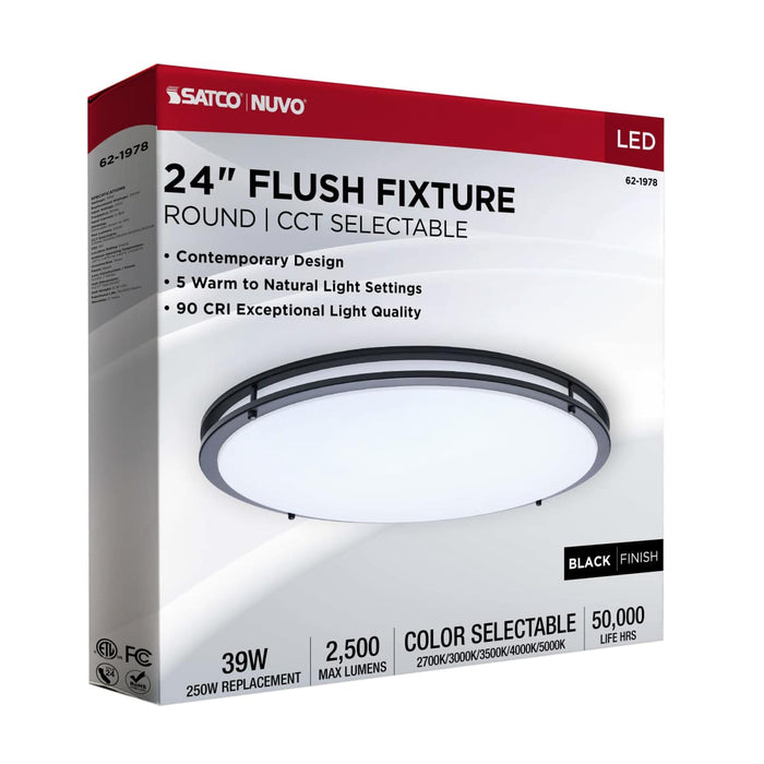 Flush Mount Nuvo 62-1978 Glamour - LED 24 Inch Flush Mount - Black Finish - 27K/3K/35K/4K/5K CCT Selectable Nuvo
