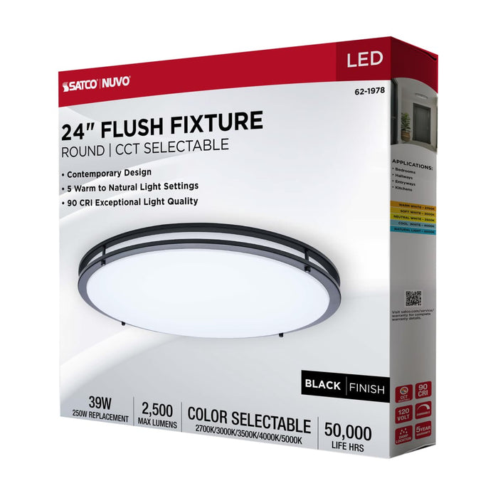 Flush Mount Nuvo 62-1978 Glamour - LED 24 Inch Flush Mount - Black Finish - 27K/3K/35K/4K/5K CCT Selectable Nuvo