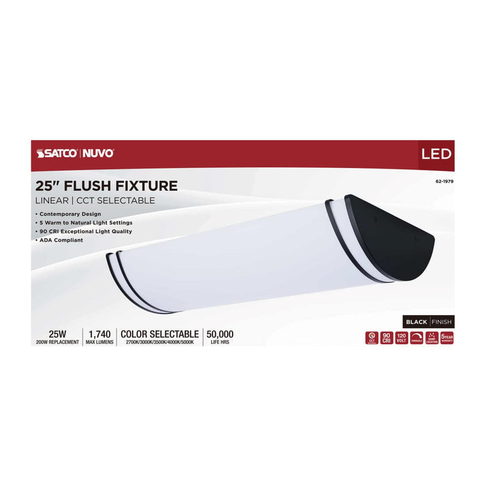 Flush Mount Nuvo 62-1979 Glamour - LED 25 Inch Linear Flush Mount - Black Finish - 27K/3K/35K/4K/5K CCT Selectable Nuvo