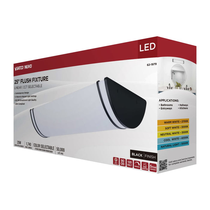 Flush Mount Nuvo 62-1979 Glamour - LED 25 Inch Linear Flush Mount - Black Finish - 27K/3K/35K/4K/5K CCT Selectable Nuvo