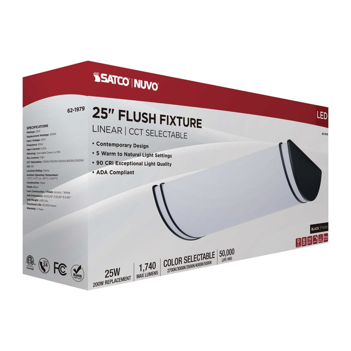 Flush Mount Nuvo 62-1979 Glamour - LED 25 Inch Linear Flush Mount - Black Finish - 27K/3K/35K/4K/5K CCT Selectable Nuvo