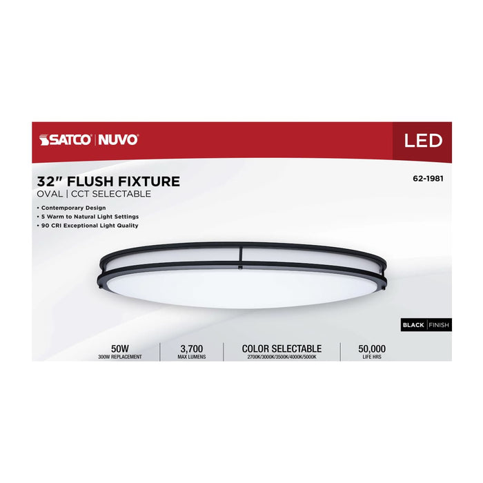 Flush Mount Nuvo 62-1981 Glamour - LED 32 Inch Oval Flush Mount - Black Finish - 27K/3K/35K/4K/5K CCT Selectable Nuvo