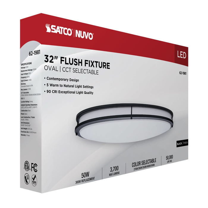Flush Mount Nuvo 62-1981 Glamour - LED 32 Inch Oval Flush Mount - Black Finish - 27K/3K/35K/4K/5K CCT Selectable Nuvo