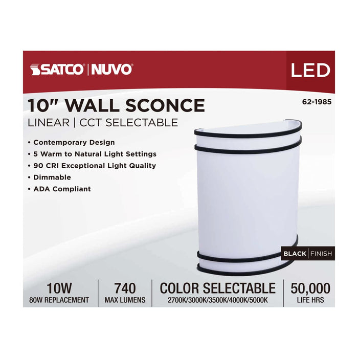 Sconce Nuvo 62-1985 Glamour - LED Wall Sconce - Black Finish - 27K/3K/35K/4K/5K CCT Selectable Nuvo