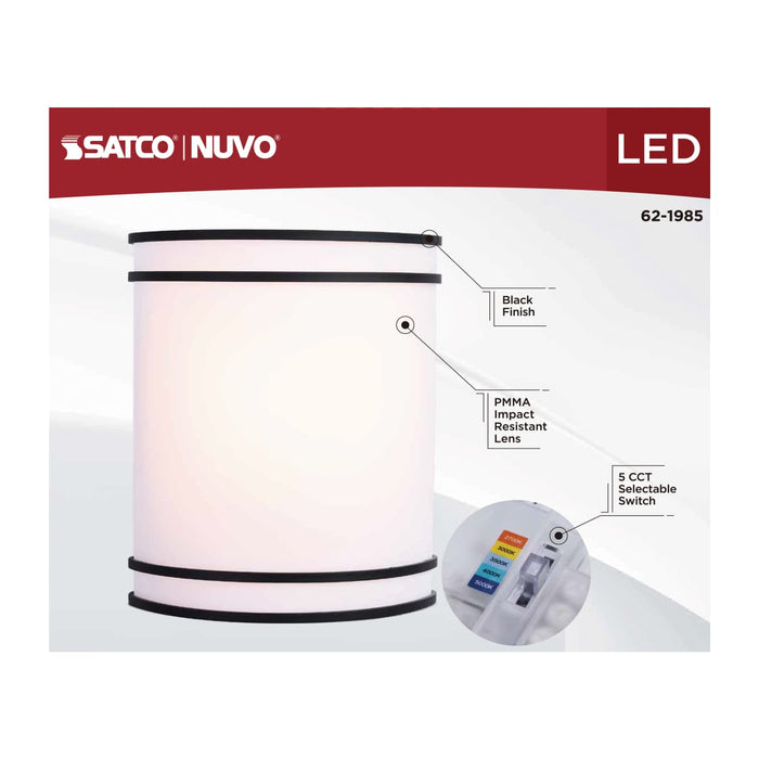 Sconce Nuvo 62-1985 Glamour - LED Wall Sconce - Black Finish - 27K/3K/35K/4K/5K CCT Selectable Nuvo