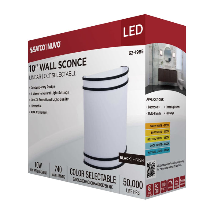 Sconce Nuvo 62-1985 Glamour - LED Wall Sconce - Black Finish - 27K/3K/35K/4K/5K CCT Selectable Nuvo