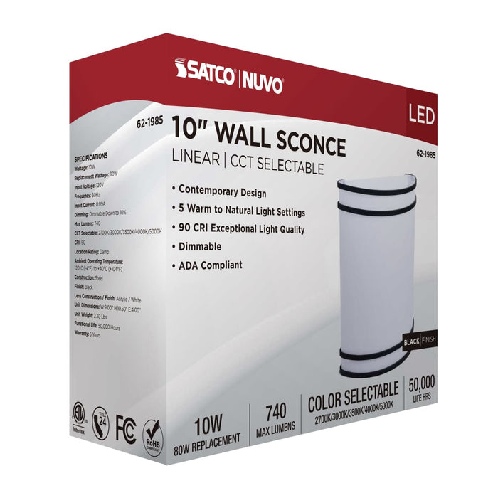 Sconce Nuvo 62-1985 Glamour - LED Wall Sconce - Black Finish - 27K/3K/35K/4K/5K CCT Selectable Nuvo