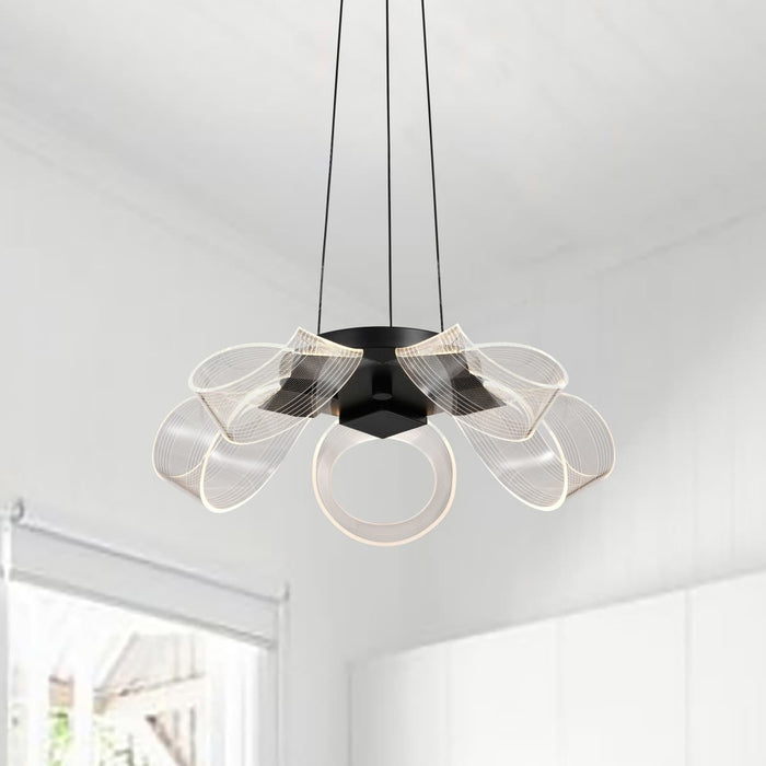 Chandelier Nuvo 62-2036 Barnett - 21 Inch LED 5 Light Chandelier - Matte Black - Silk Screened Acrylic Lens Nuvo