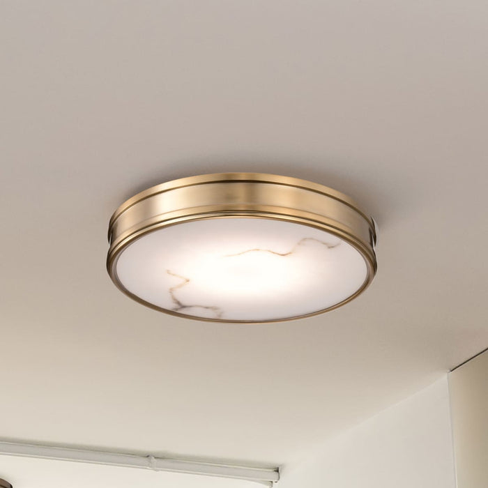 Flush Mount Nuvo 62-2121 Kendall - 14 Inch LED Flush Mount - Burnished Brass with Alabaster Glass Nuvo