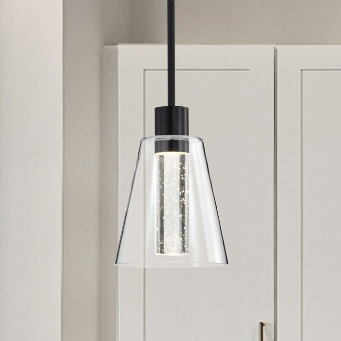 Pendant Nuvo 62-2171 Aura - 7 Inch LED Pendant - Matte Black - K9 Bubble Crystal - 3000K CCT Nuvo