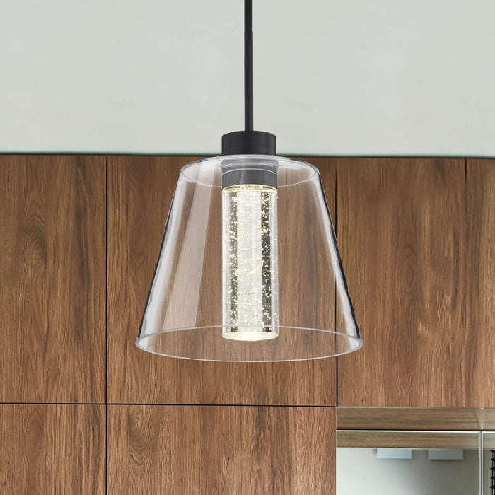Pendant Nuvo 62-2172 Aura - 12 Inch LED Pendant - Matte Black - K9 Bubble Crystal - 3000K CCT Nuvo