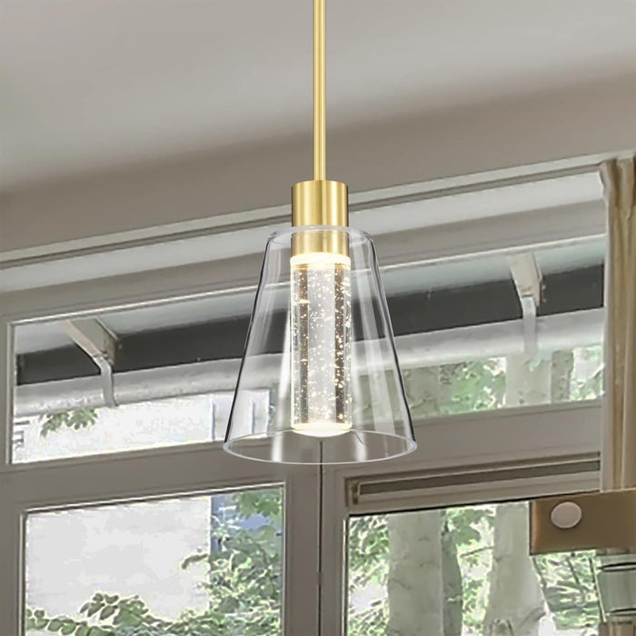 Pendant Nuvo 62-2181 Aura - 7 Inch LED Pendant - Brushed Brass - K9 Bubble Crystal - 3000K CCT Nuvo