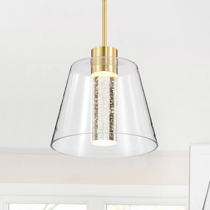Pendant Nuvo 62-2182 Aura - 12 Inch LED Pendant - Brushed Brass - K9 Bubble Crystal - 3000K CCT Nuvo