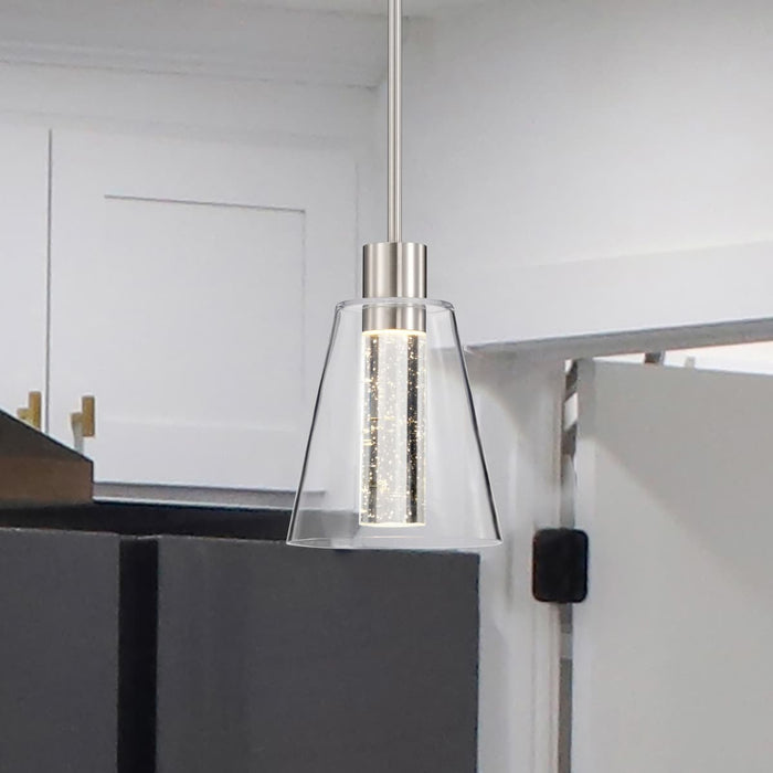 Pendant Nuvo 62-2191 Aura - 7 Inch LED Pendant - Brushed Nickel - K9 Bubble Crystal - 3000K CCT Nuvo