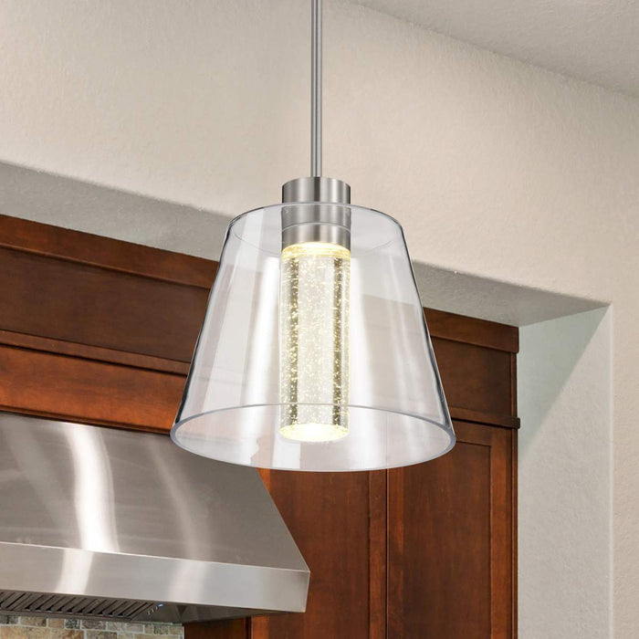 Pendant Nuvo 62-2192 Aura - 12 Inch LED Pendant - Brushed Nickel - K9 Bubble Crystal - 3000K CCT Nuvo