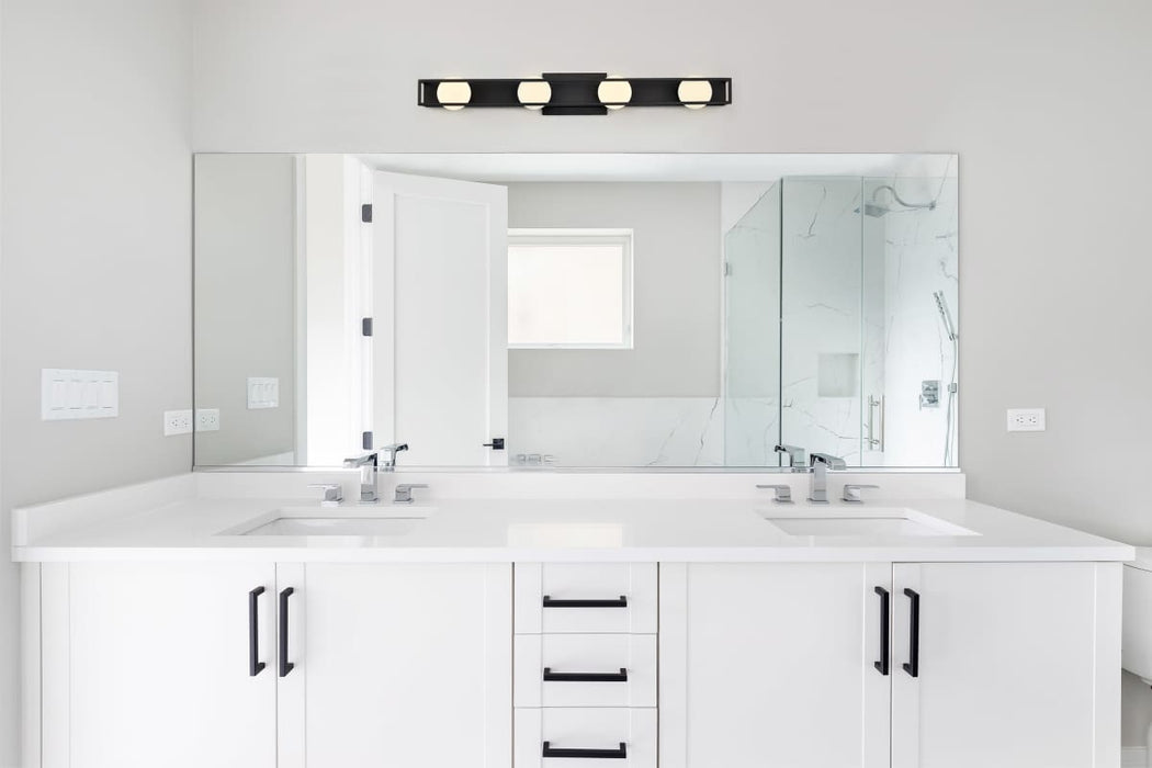 Vanity Nuvo 62-2244 Jenkins - 32 Inch 4 Light LED Vanity - Matte Black with Frosted Glass Nuvo