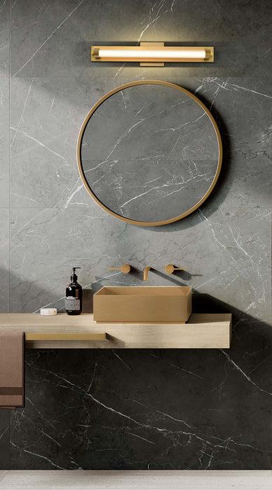 Vanity Nuvo 62-2387 Larissa - 24 Inch LED Vanity - 3000K CCT - Vintage Brass Finish - Opaque Glass Nuvo