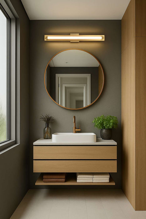 Vanity Nuvo 62-2392 Larissa - 32 Inch LED Vanity - 3000K CCT - Vintage Brass Finish - Opaque Glass Nuvo
