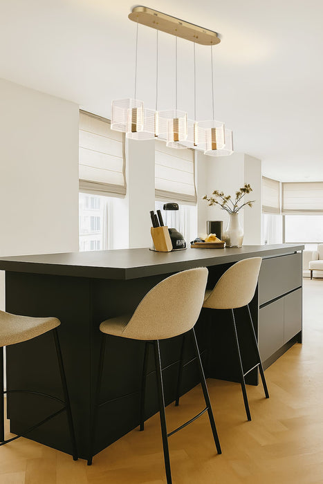 Pendant Nuvo 62-2405 Kenzo - LED 6 Light Island Pendant - Polished Anodized Bronze Finish - Light Guide Panel Nuvo