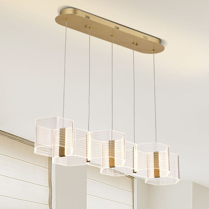 Pendant Nuvo 62-2405 Kenzo - LED 6 Light Island Pendant - Polished Anodized Bronze Finish - Light Guide Panel Nuvo