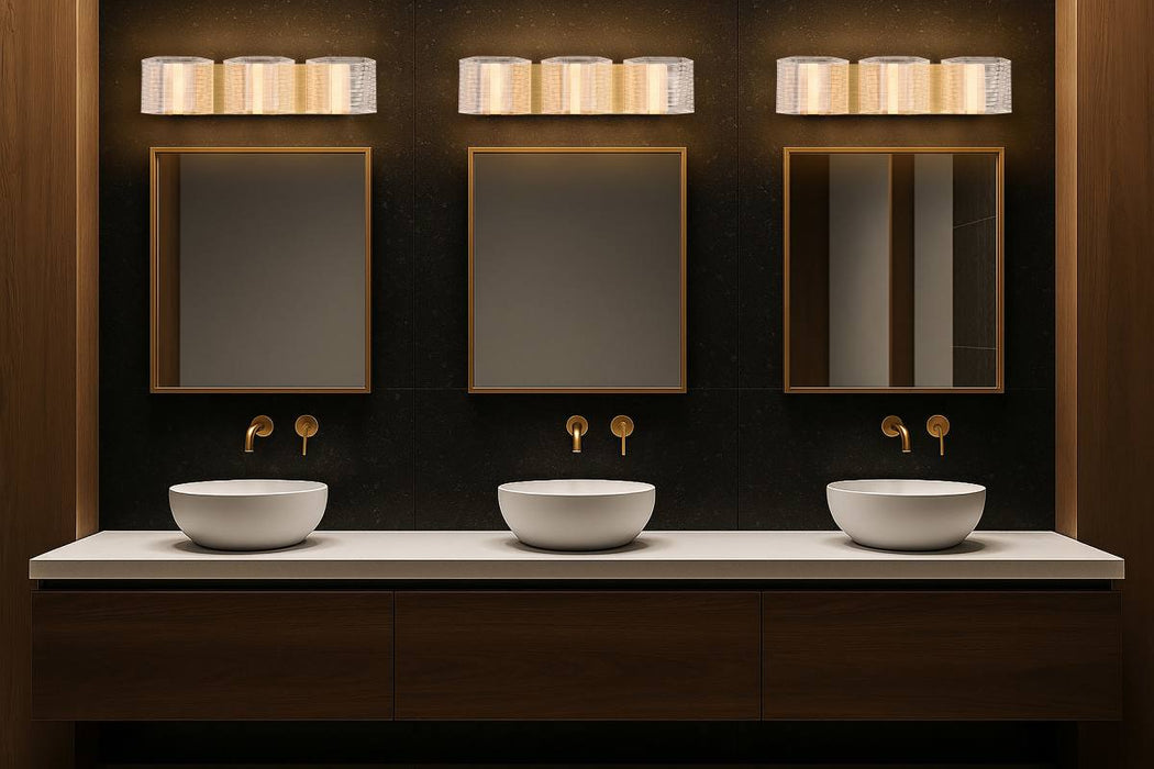 Vanity Nuvo 62-2408 Kenzo - LED 3 Light Vanity - Vintage Brass Finish - Light Guide Panel Nuvo