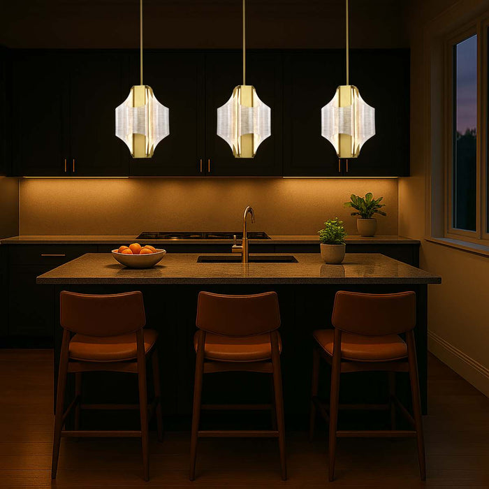 Pendant Nuvo 62-2412 Idris - LED 4 Light Pendant - Vintage Brass Finish - Light Guide Panels Nuvo